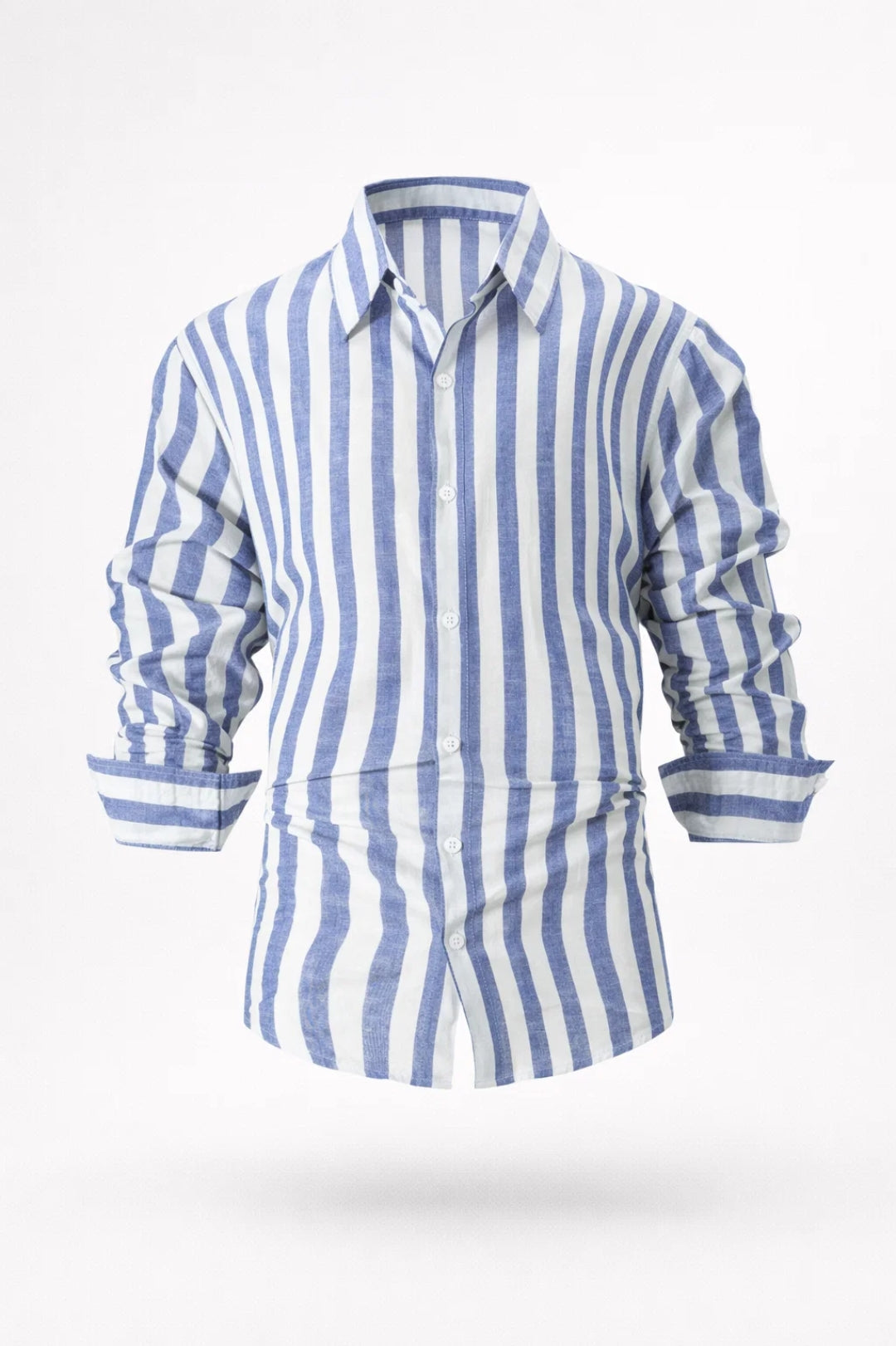 Camisa casual de hombre de manga larga a rayas con botones, tejido broadcloth de poliéster